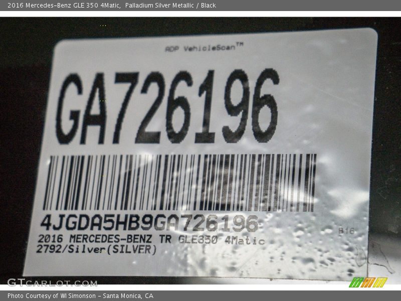 Palladium Silver Metallic / Black 2016 Mercedes-Benz GLE 350 4Matic