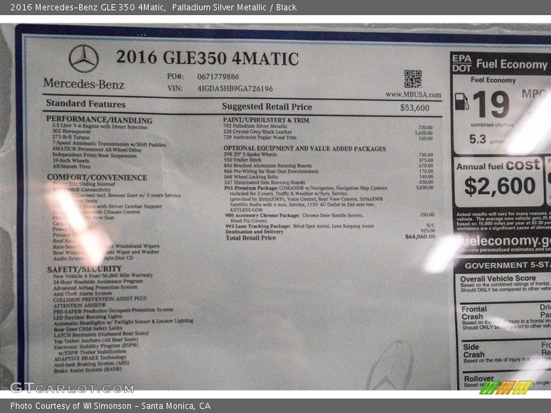 Palladium Silver Metallic / Black 2016 Mercedes-Benz GLE 350 4Matic