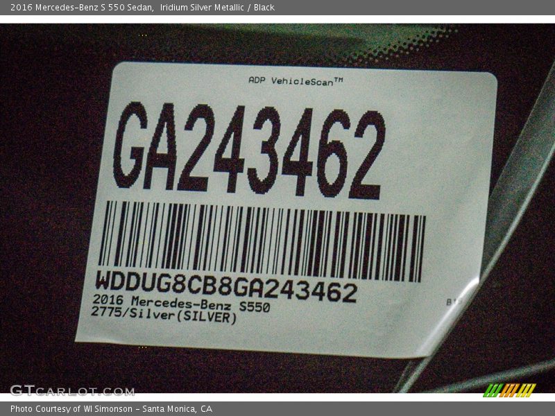 Iridium Silver Metallic / Black 2016 Mercedes-Benz S 550 Sedan