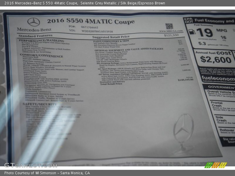 Selenite Grey Metallic / Silk Beige/Espresso Brown 2016 Mercedes-Benz S 550 4Matic Coupe