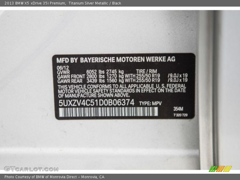 Titanium Silver Metallic / Black 2013 BMW X5 xDrive 35i Premium