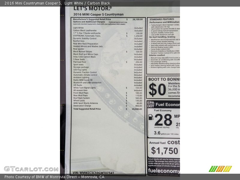  2016 Countryman Cooper S Window Sticker