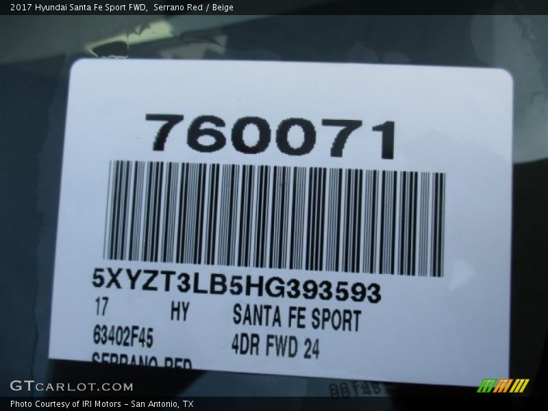 Serrano Red / Beige 2017 Hyundai Santa Fe Sport FWD