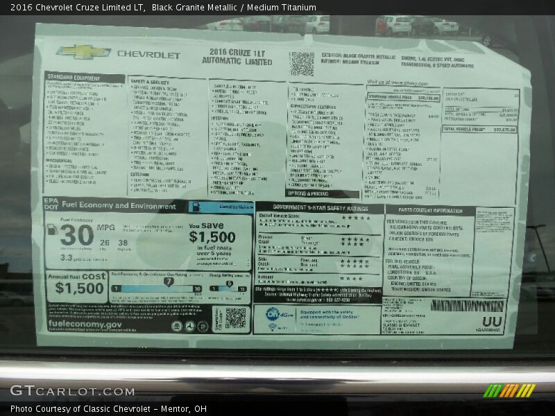 Black Granite Metallic / Medium Titanium 2016 Chevrolet Cruze Limited LT