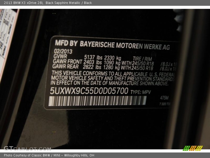 Black Sapphire Metallic / Black 2013 BMW X3 xDrive 28i