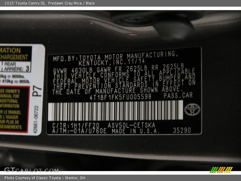 Predawn Gray Mica / Black 2015 Toyota Camry SE