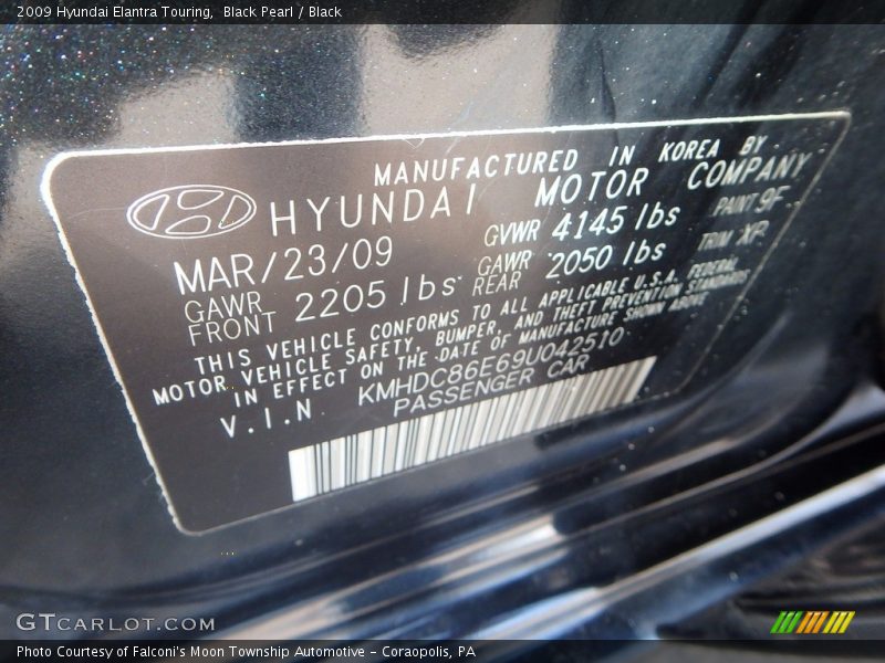 Black Pearl / Black 2009 Hyundai Elantra Touring