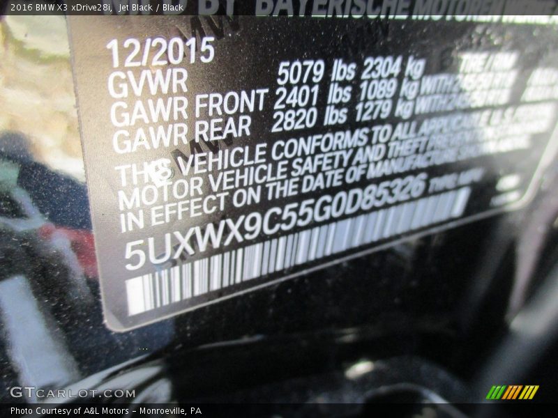 Jet Black / Black 2016 BMW X3 xDrive28i