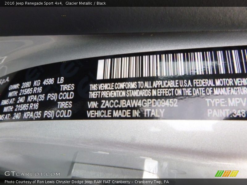 2016 Renegade Sport 4x4 Glacier Metallic Color Code 348