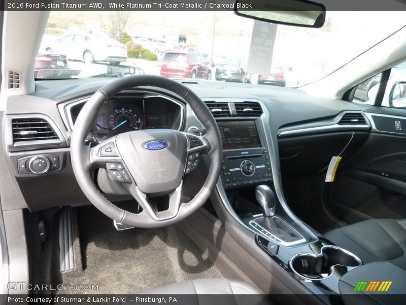 White Platinum Tri-Coat Metallic / Charcoal Black 2016 Ford Fusion Titanium AWD
