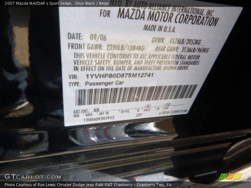 Onyx Black / Beige 2007 Mazda MAZDA6 s Sport Sedan