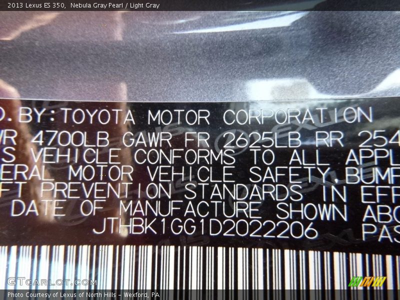 Nebula Gray Pearl / Light Gray 2013 Lexus ES 350