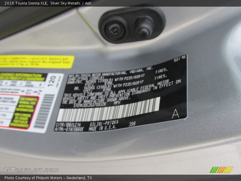 Silver Sky Metallic / Ash 2016 Toyota Sienna XLE