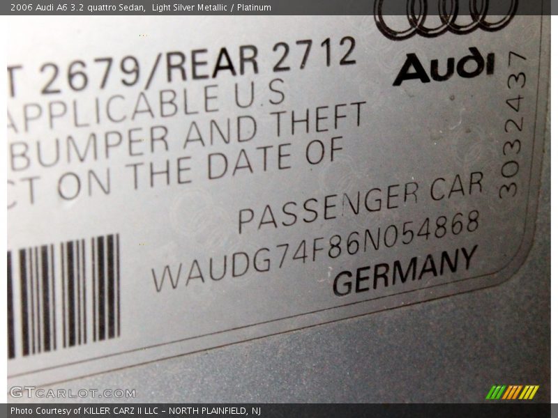 Light Silver Metallic / Platinum 2006 Audi A6 3.2 quattro Sedan