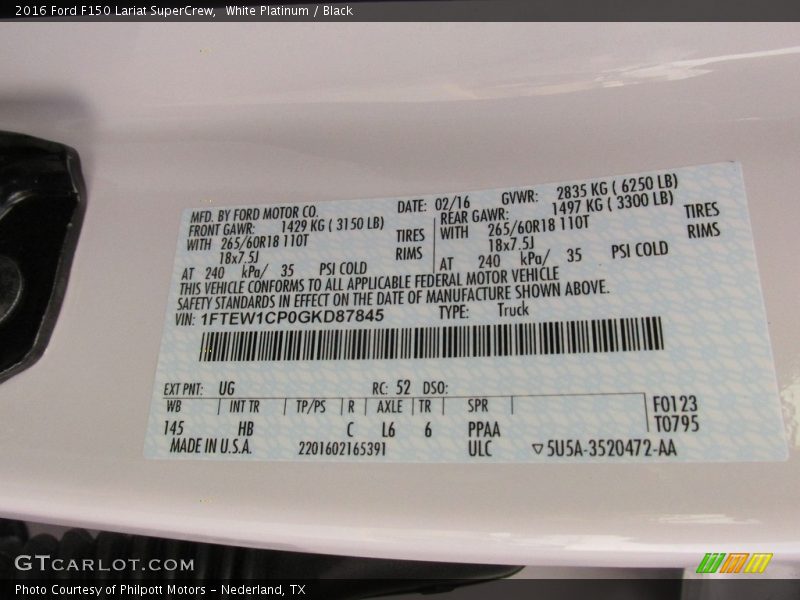 White Platinum / Black 2016 Ford F150 Lariat SuperCrew