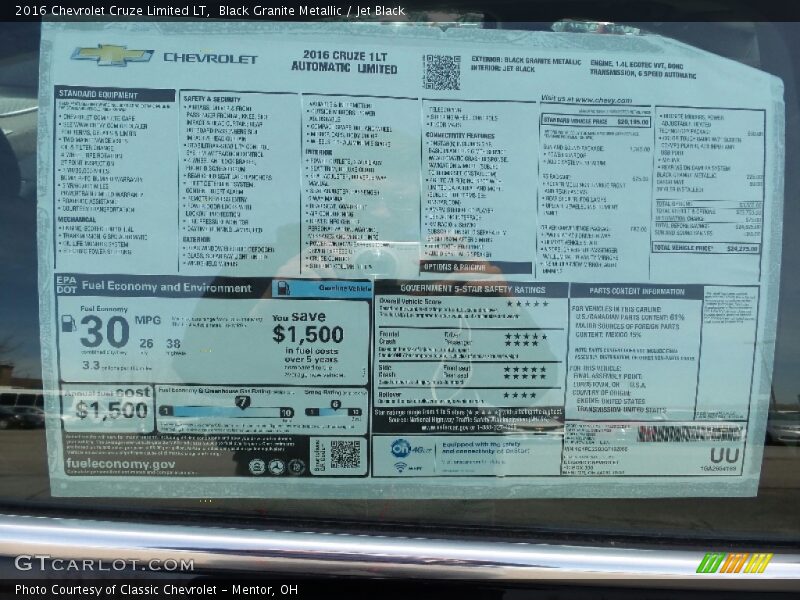 Black Granite Metallic / Jet Black 2016 Chevrolet Cruze Limited LT