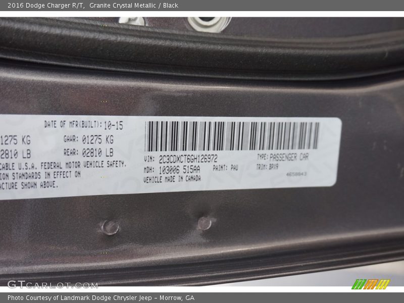 Granite Crystal Metallic / Black 2016 Dodge Charger R/T