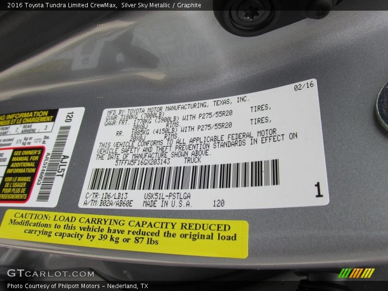 Silver Sky Metallic / Graphite 2016 Toyota Tundra Limited CrewMax