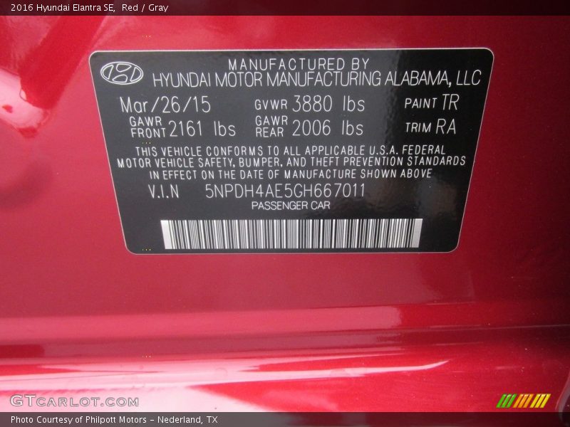 Red / Gray 2016 Hyundai Elantra SE