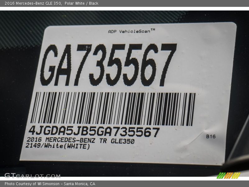 Polar White / Black 2016 Mercedes-Benz GLE 350