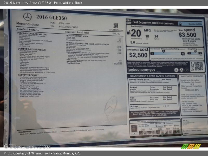 Polar White / Black 2016 Mercedes-Benz GLE 350