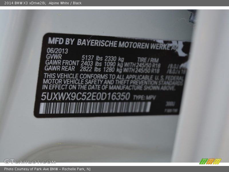 Alpine White / Black 2014 BMW X3 xDrive28i