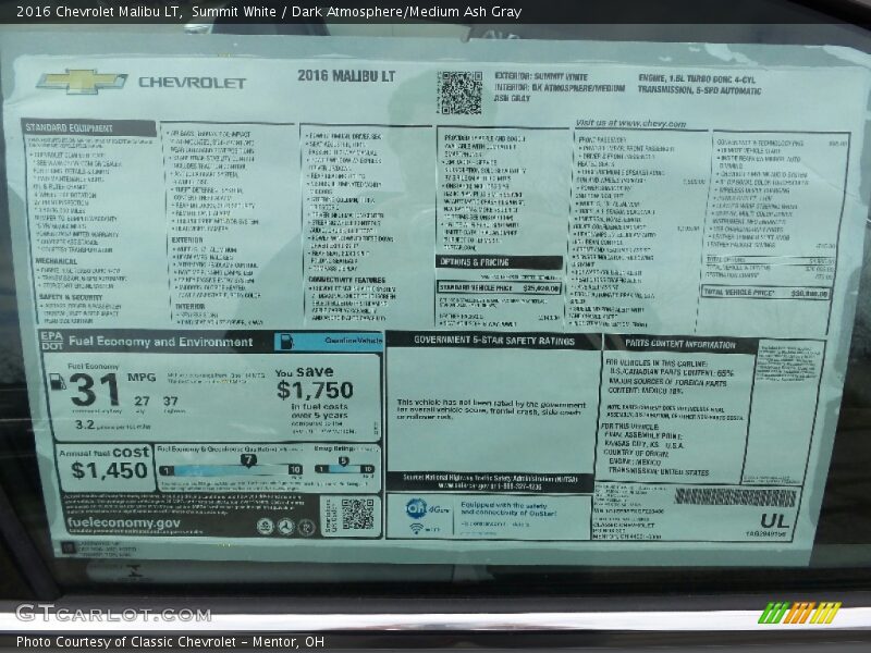 Summit White / Dark Atmosphere/Medium Ash Gray 2016 Chevrolet Malibu LT
