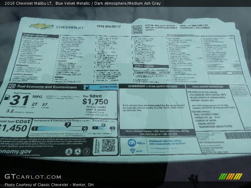 Blue Velvet Metallic / Dark Atmosphere/Medium Ash Gray 2016 Chevrolet Malibu LT