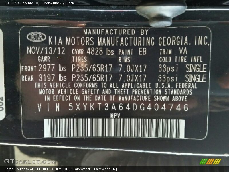 Ebony Black / Black 2013 Kia Sorento LX