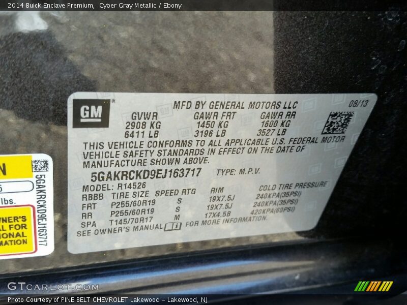 Cyber Gray Metallic / Ebony 2014 Buick Enclave Premium