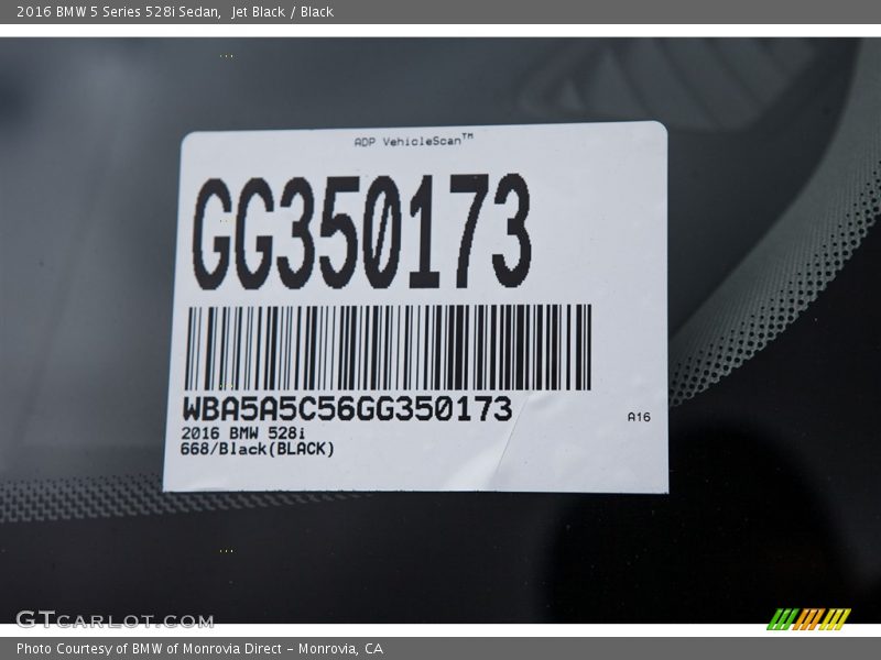 Jet Black / Black 2016 BMW 5 Series 528i Sedan