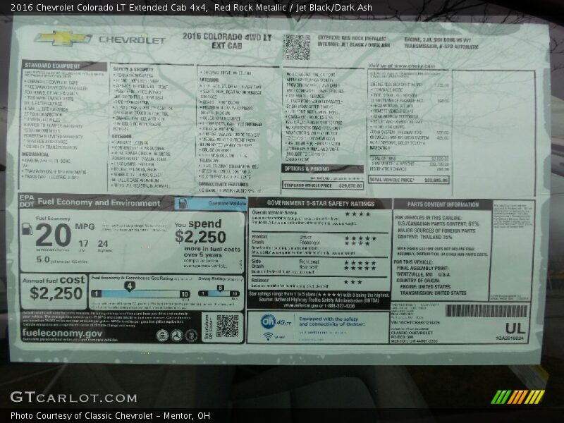  2016 Colorado LT Extended Cab 4x4 Window Sticker