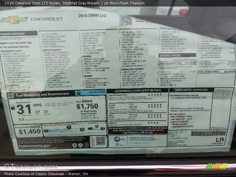 Nightfall Gray Metallic / Jet Black/Dark Titanium 2016 Chevrolet Sonic LTZ Sedan