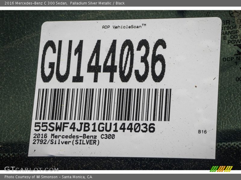 Palladium Silver Metallic / Black 2016 Mercedes-Benz C 300 Sedan