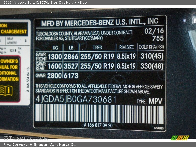 Steel Grey Metallic / Black 2016 Mercedes-Benz GLE 350