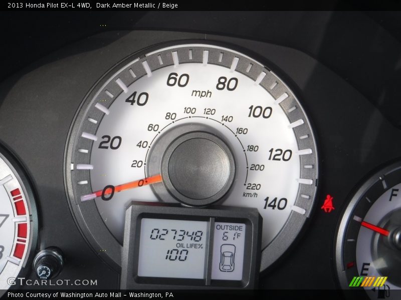 Dark Amber Metallic / Beige 2013 Honda Pilot EX-L 4WD