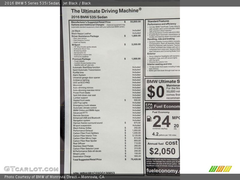 Jet Black / Black 2016 BMW 5 Series 535i Sedan