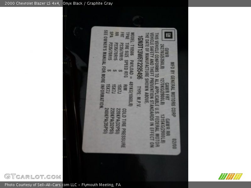 Onyx Black / Graphite Gray 2000 Chevrolet Blazer LS 4x4