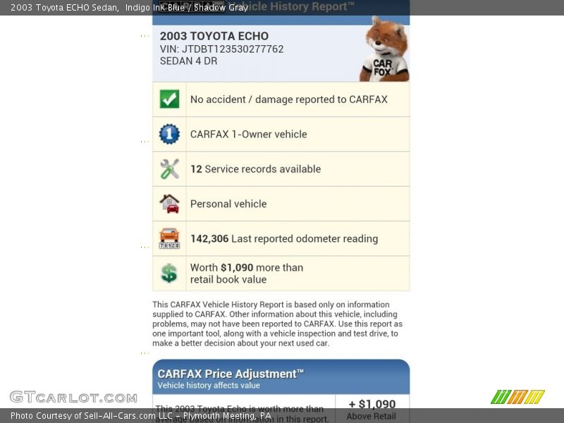 Indigo Ink Blue / Shadow Gray 2003 Toyota ECHO Sedan