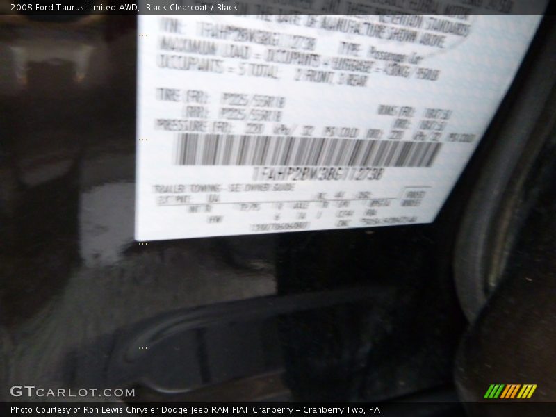 Black Clearcoat / Black 2008 Ford Taurus Limited AWD