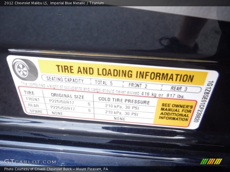Imperial Blue Metallic / Titanium 2012 Chevrolet Malibu LS