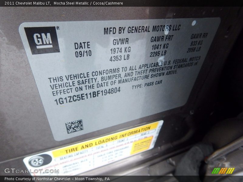 Mocha Steel Metallic / Cocoa/Cashmere 2011 Chevrolet Malibu LT