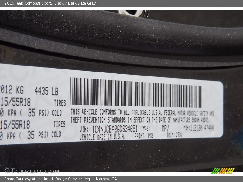 Black / Dark Slate Gray 2016 Jeep Compass Sport