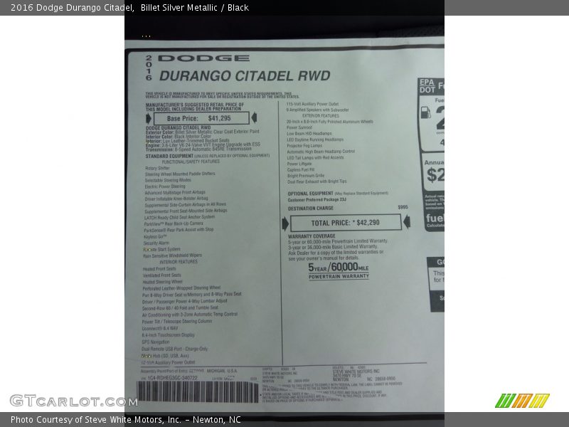 Billet Silver Metallic / Black 2016 Dodge Durango Citadel