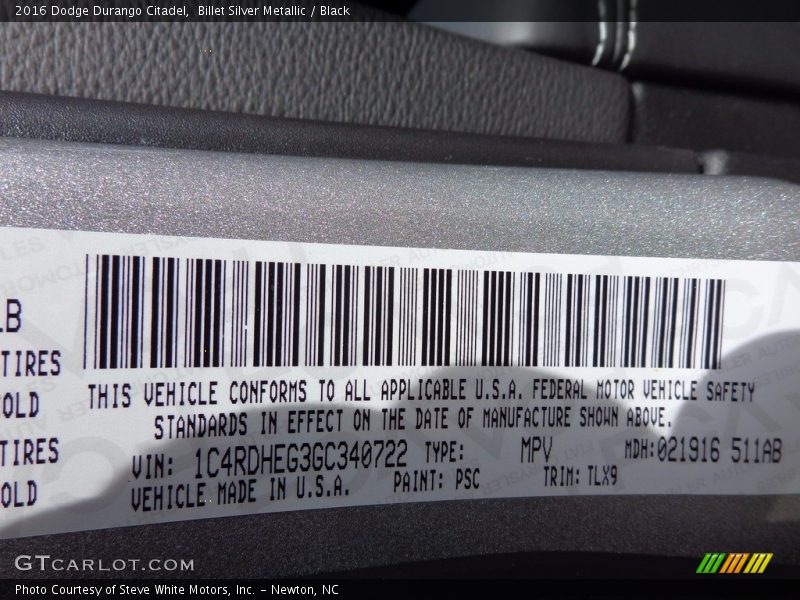 2016 Durango Citadel Billet Silver Metallic Color Code PSC