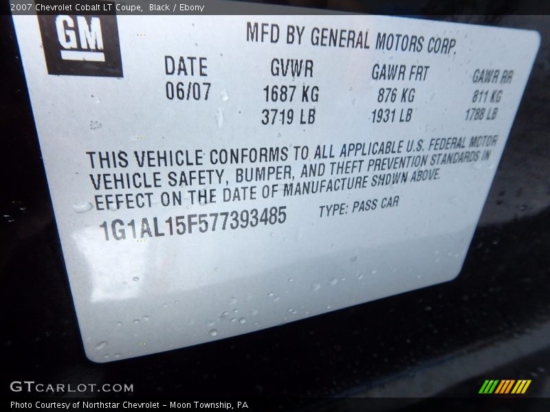 Black / Ebony 2007 Chevrolet Cobalt LT Coupe