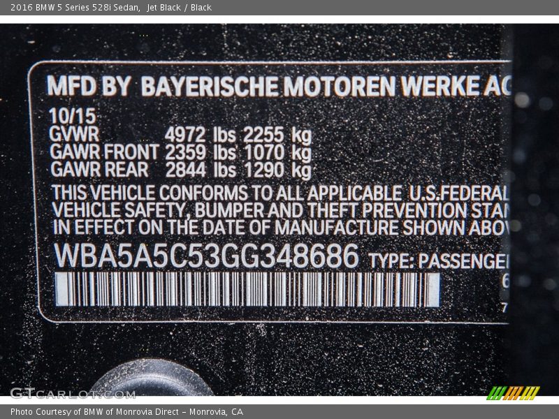 Jet Black / Black 2016 BMW 5 Series 528i Sedan