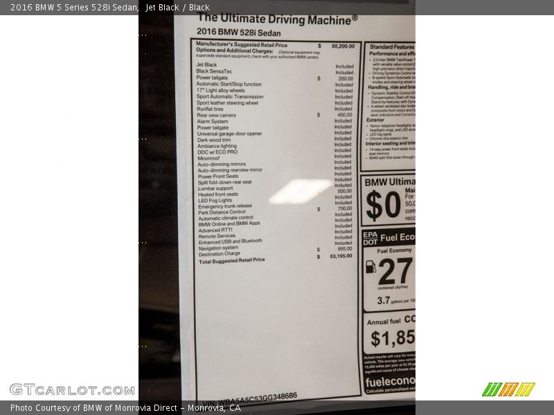 Jet Black / Black 2016 BMW 5 Series 528i Sedan
