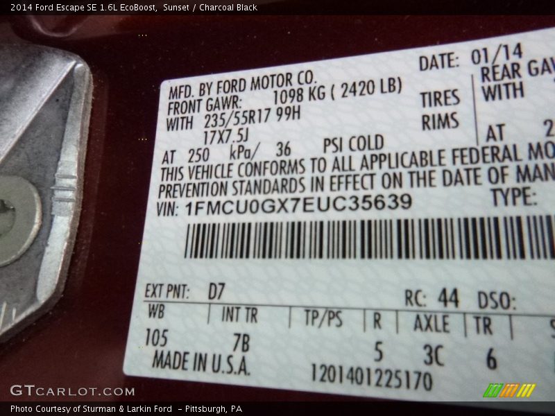 Sunset / Charcoal Black 2014 Ford Escape SE 1.6L EcoBoost