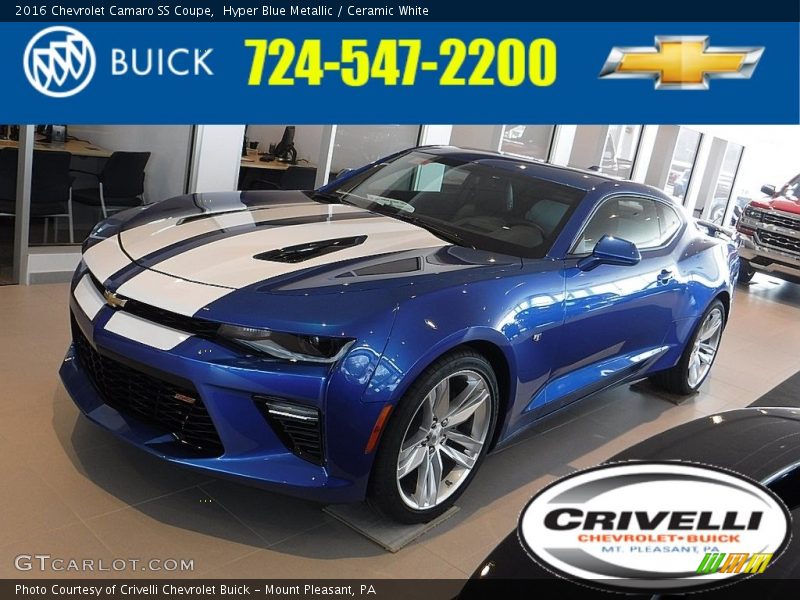 Hyper Blue Metallic / Ceramic White 2016 Chevrolet Camaro SS Coupe